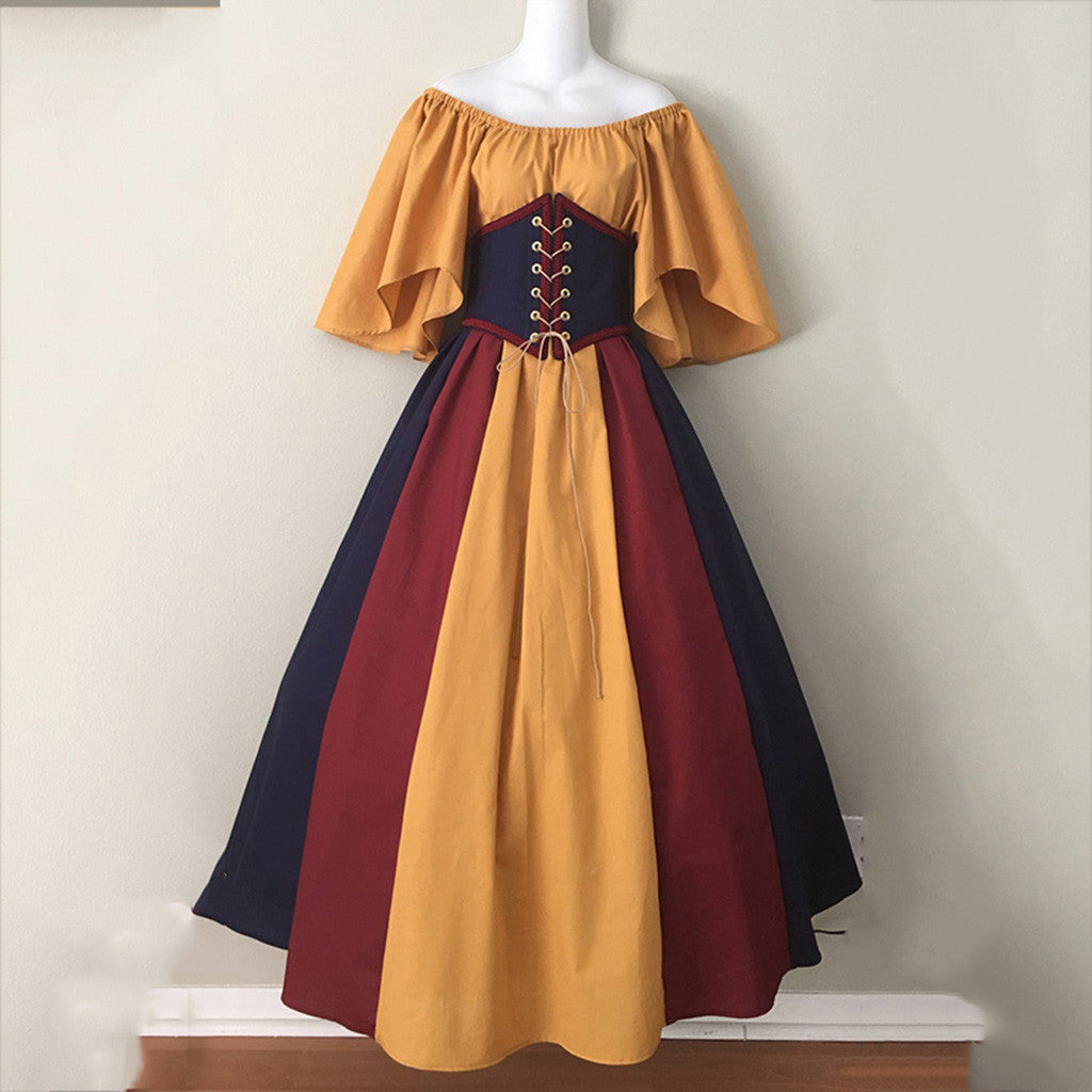 Women's Medieval Renaissance Cosplay Dress - Vintage Flutter Sleeve Fairy Elf Gown