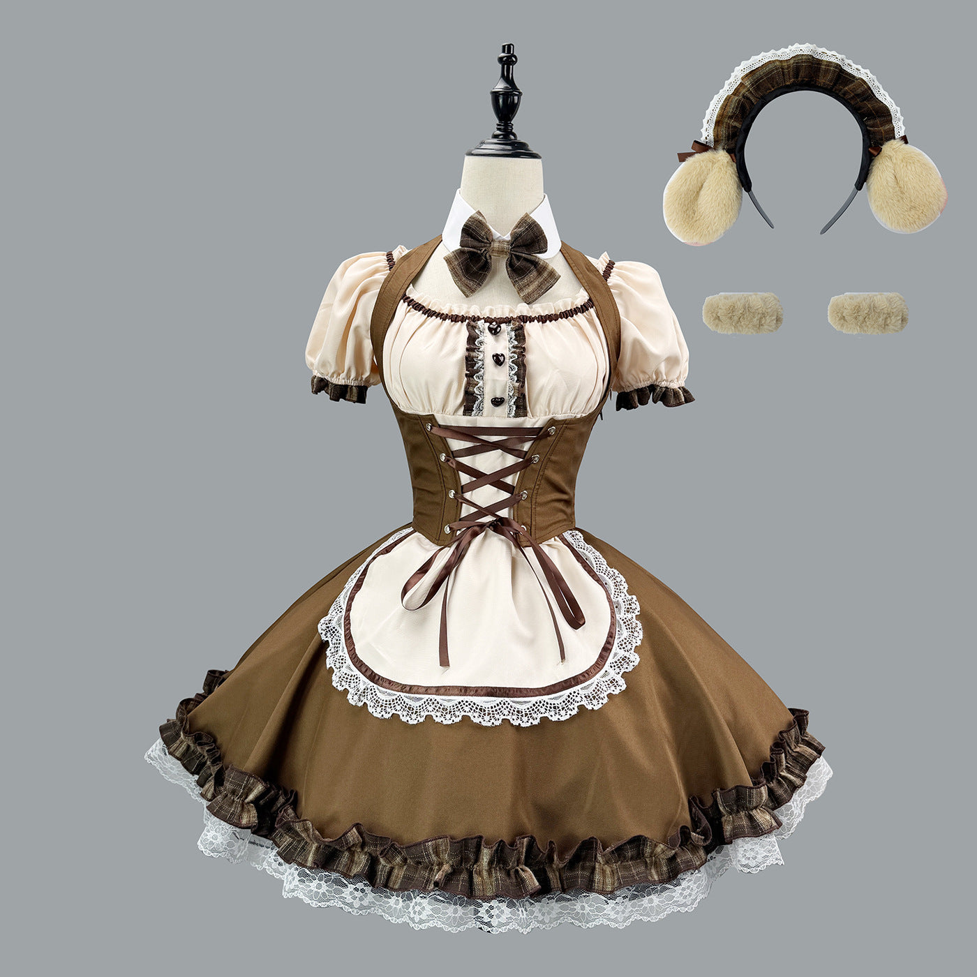 Japanese Shiba Inu Lolita Dress Corset Puff Sleeves Maid Outfit Cosplay