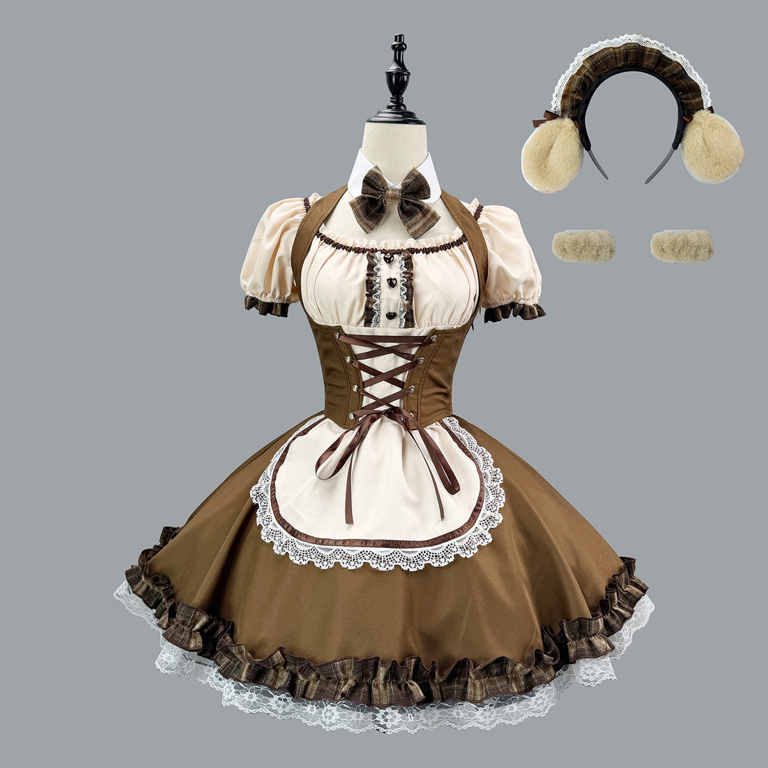 Japanese Shiba Inu Lolita Dress Corset Puff Sleeves Maid Outfit Cosplay