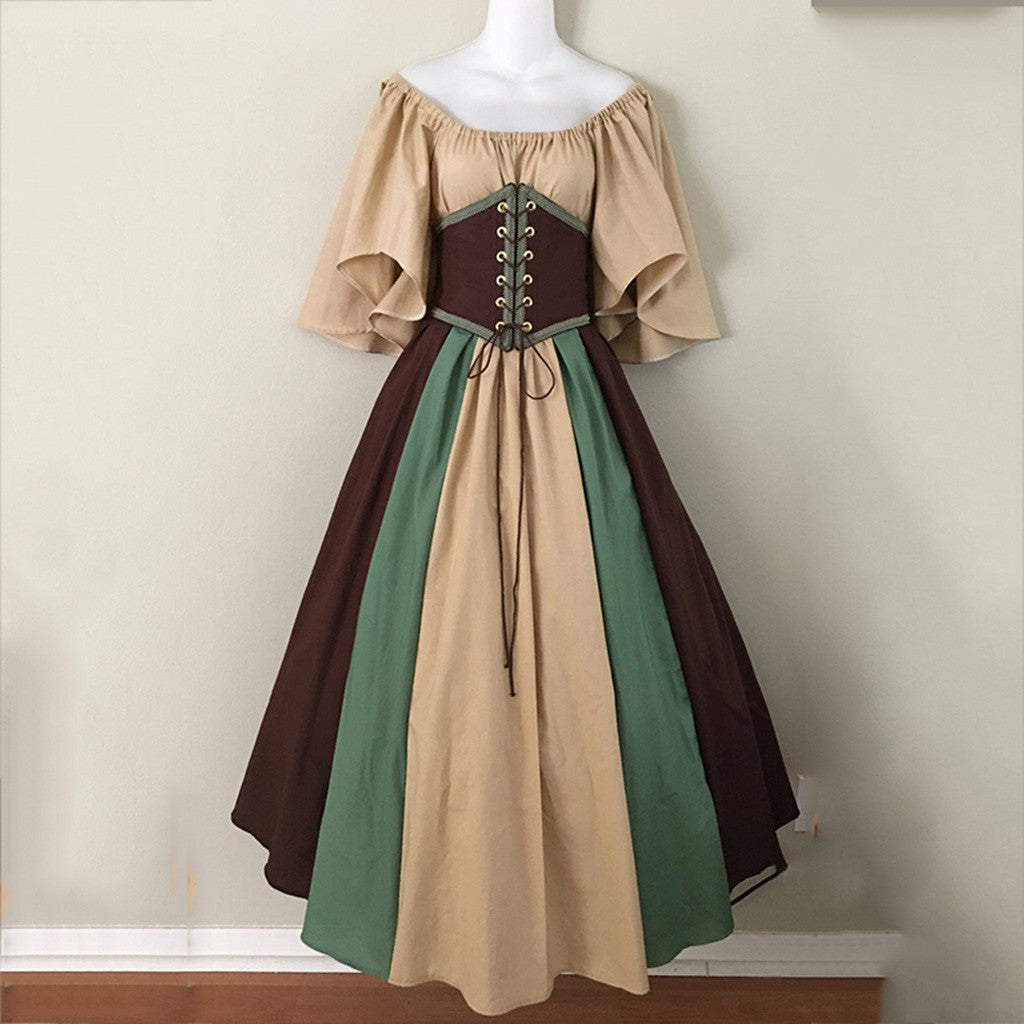 Women's Medieval Renaissance Cosplay Dress - Vintage Flutter Sleeve Fairy Elf Gown