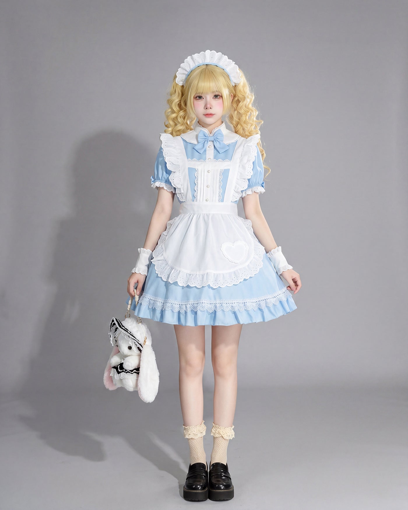 Blue White Alice Maid Outfit Lolita Streamer Cosplay Dress
