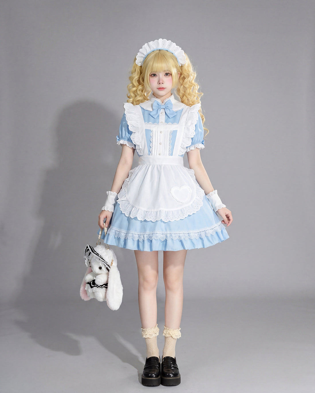 Blue White Alice Maid Outfit Lolita Streamer Cosplay Dress