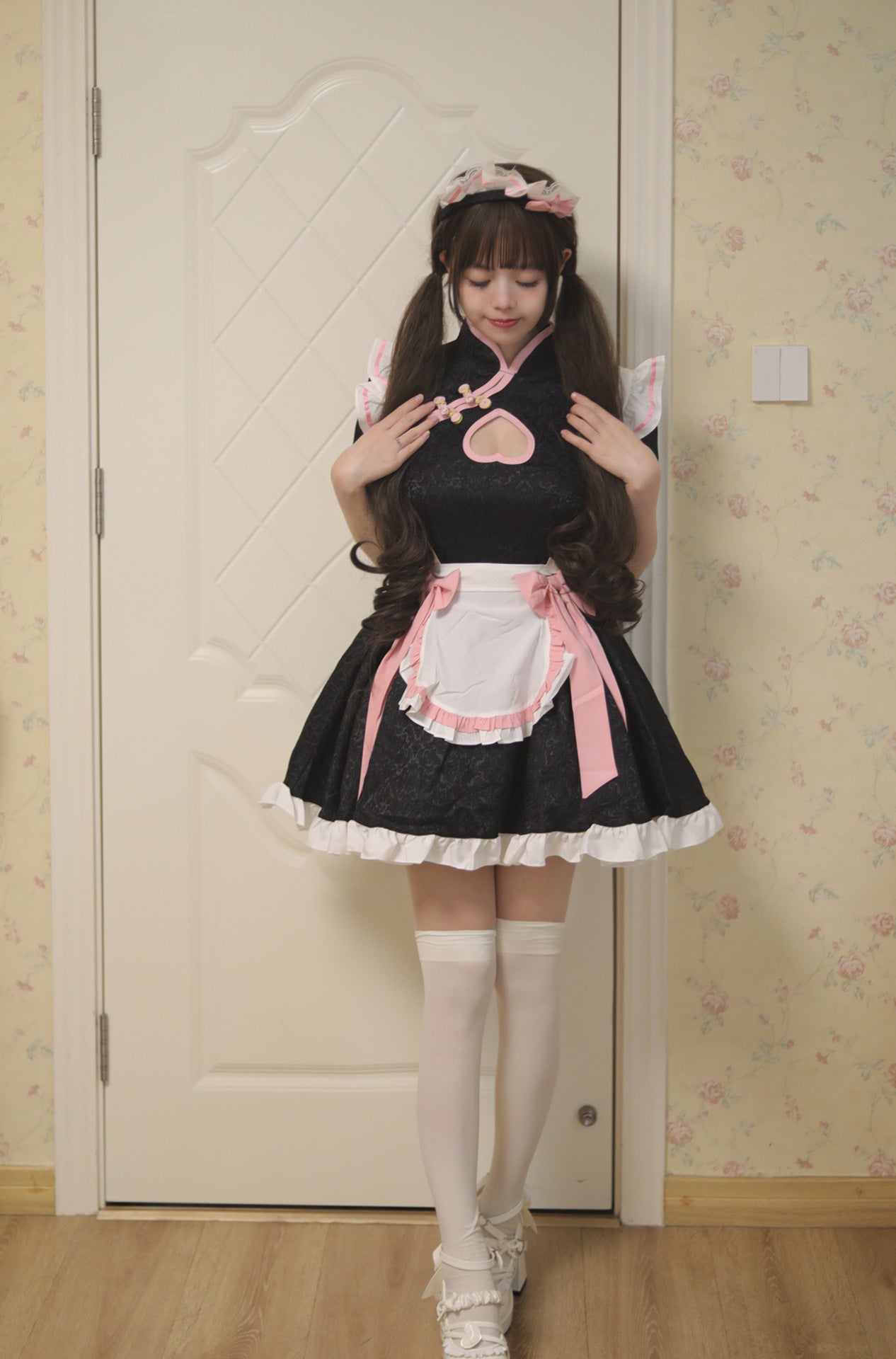 Heart-shaped Cutout Chinese Qipao Maid Outfit Lolita Dress