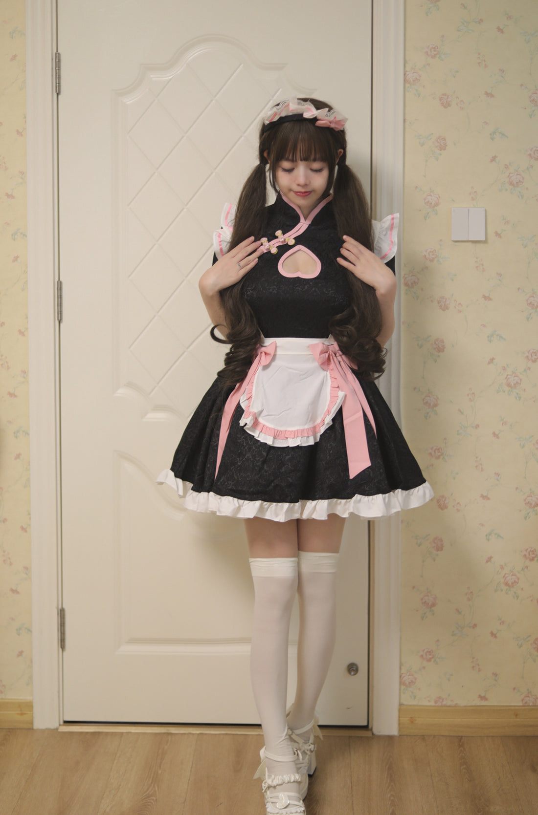 Heart-shaped Cutout Chinese Qipao Maid Outfit Lolita Dress