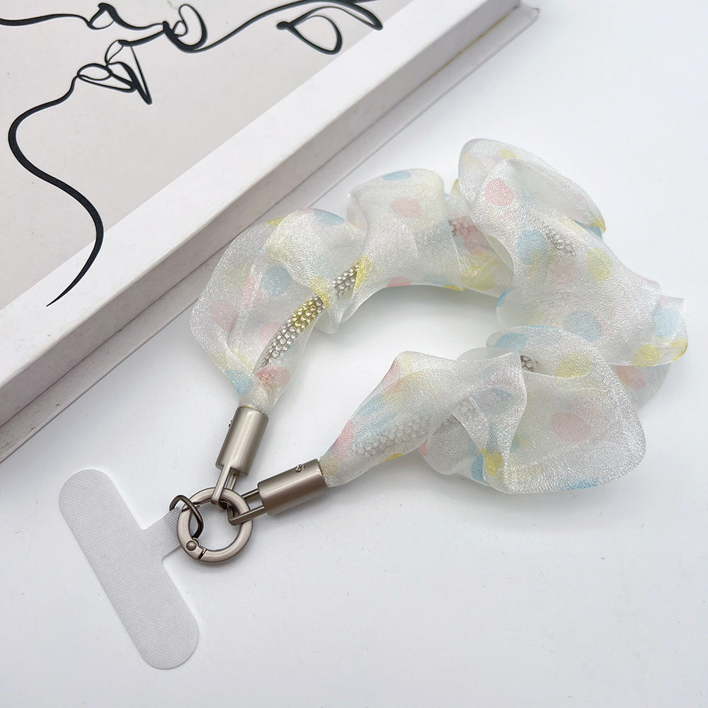Polka Dots Tulle Wrist Phone Strap with Tether Tabs – Colon-shaped Wristlet & Hand Lanyard