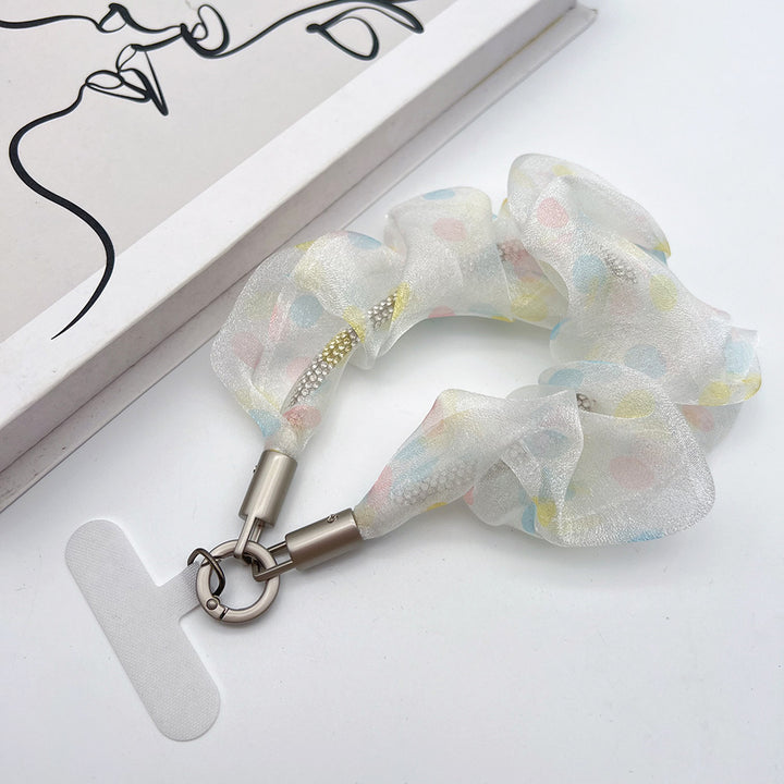 Polka Dots Tulle Wrist Phone Strap with Tether Tabs – Colon-shaped Wristlet & Hand Lanyard