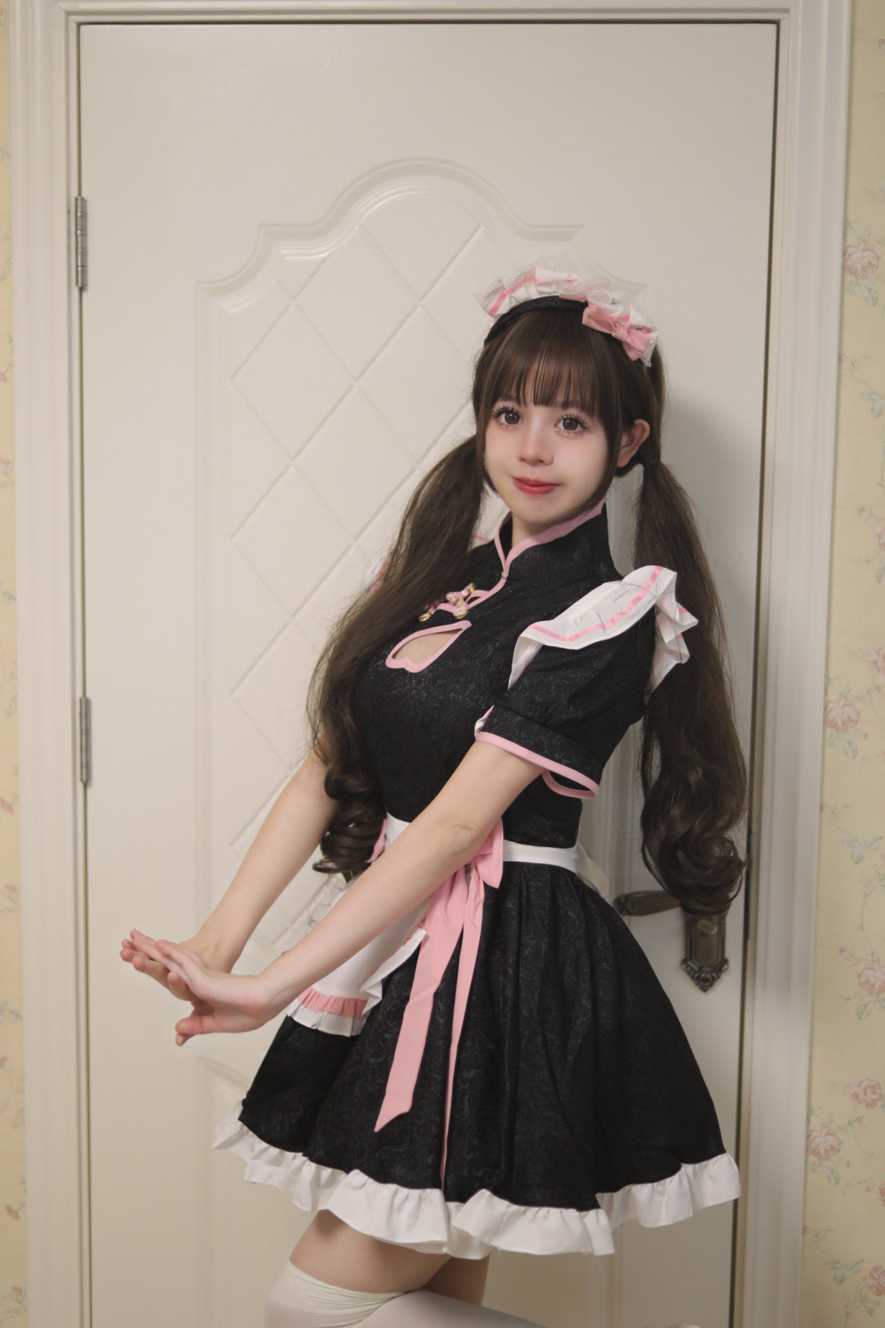 Heart-shaped Cutout Chinese Qipao Maid Outfit Lolita Dress