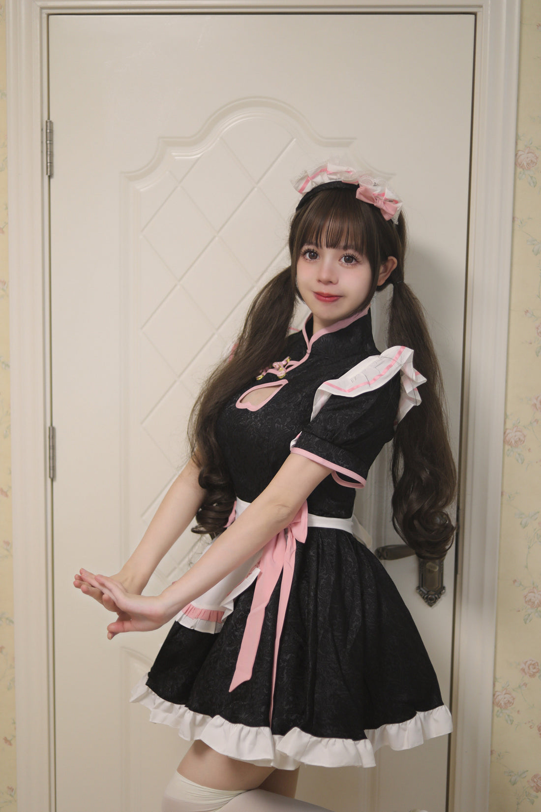 Heart-shaped Cutout Chinese Qipao Maid Outfit Lolita Dress