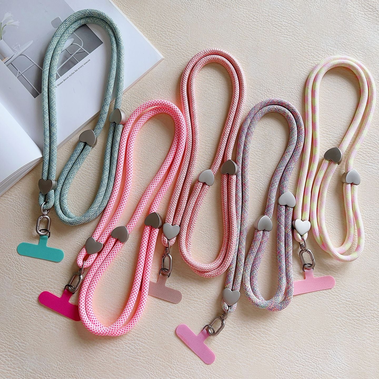 Heart Clasp Adjustable Crossbody Phone Strap with Tether Tabs – Hand Woven Wristlet & Hand Lanyard