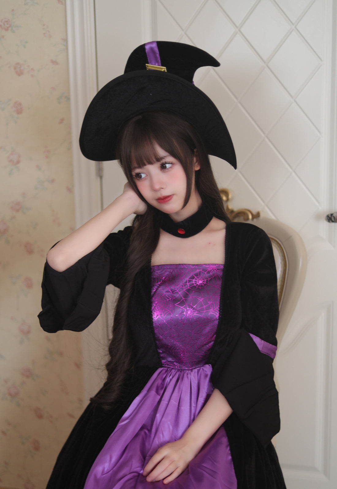 Women's Retro Witch Costume Long Dress Halloween Masquerade Cosplay Costumes