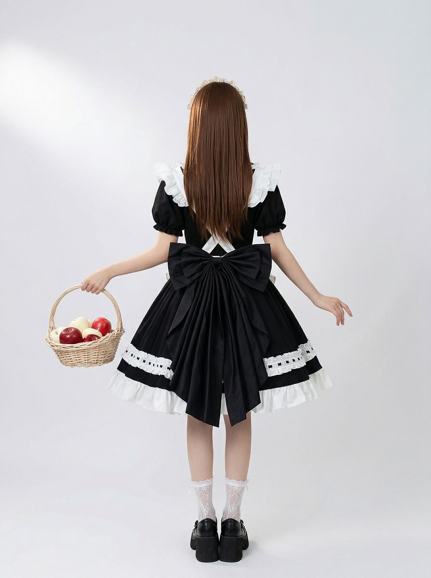 Large Black Bow Maid Outfit Streamer Cosplay Lolita Dress