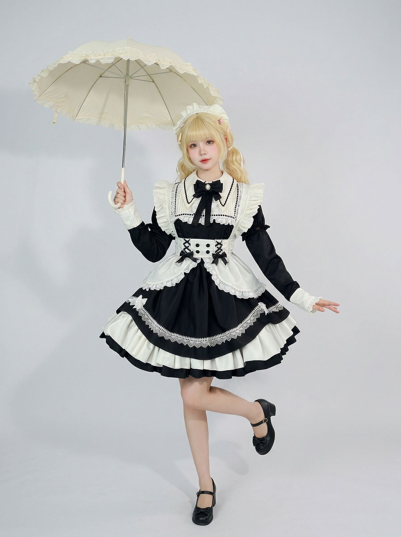 Detachable Sleeves Lolita Maid Dress Cosplay & Livestream Outfit