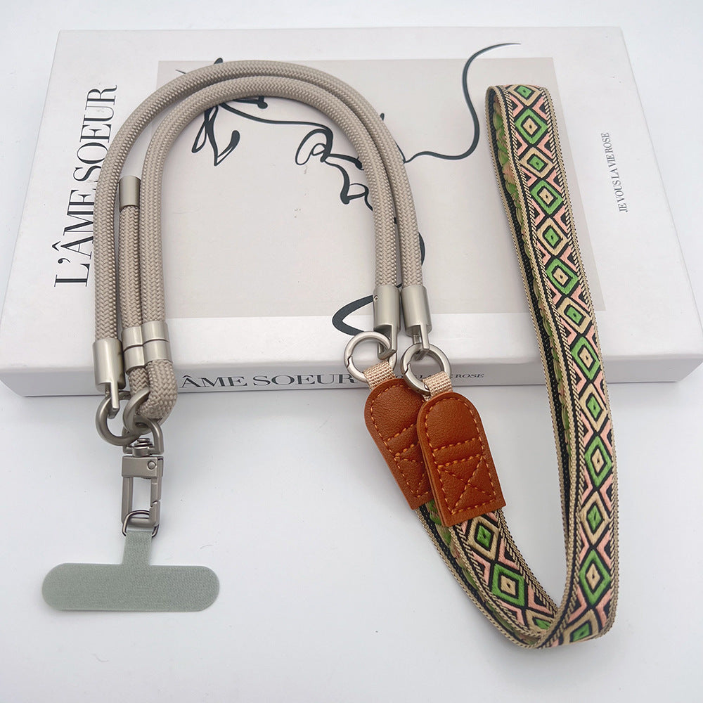 Trendy Patterns Woven Tape Crossbody Phone Strap with Tabs – Adjustable Wristlet & Hand Lanyard