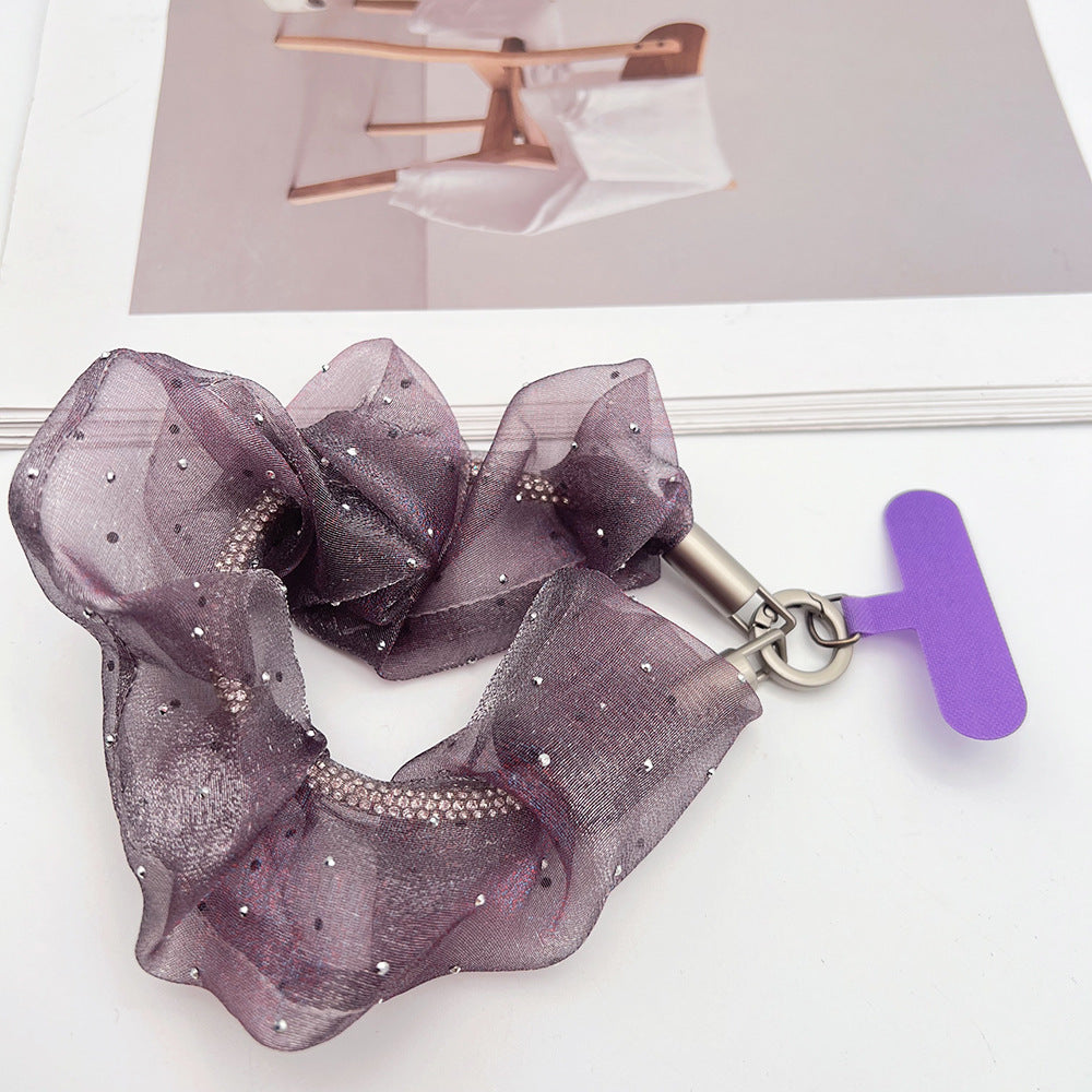 Rhinestones Tulle Wrist Phone Strap with Tether Tabs – Colon-shaped Wristlet & Hand Lanyard
