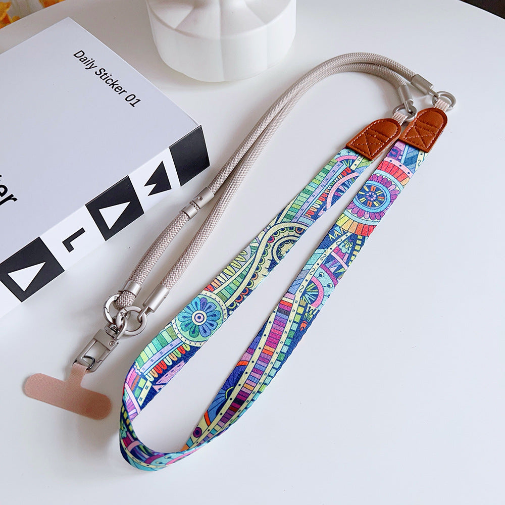 Trendy Patterns Woven Tape Crossbody Phone Strap with Tabs – Adjustable Wristlet & Hand Lanyard