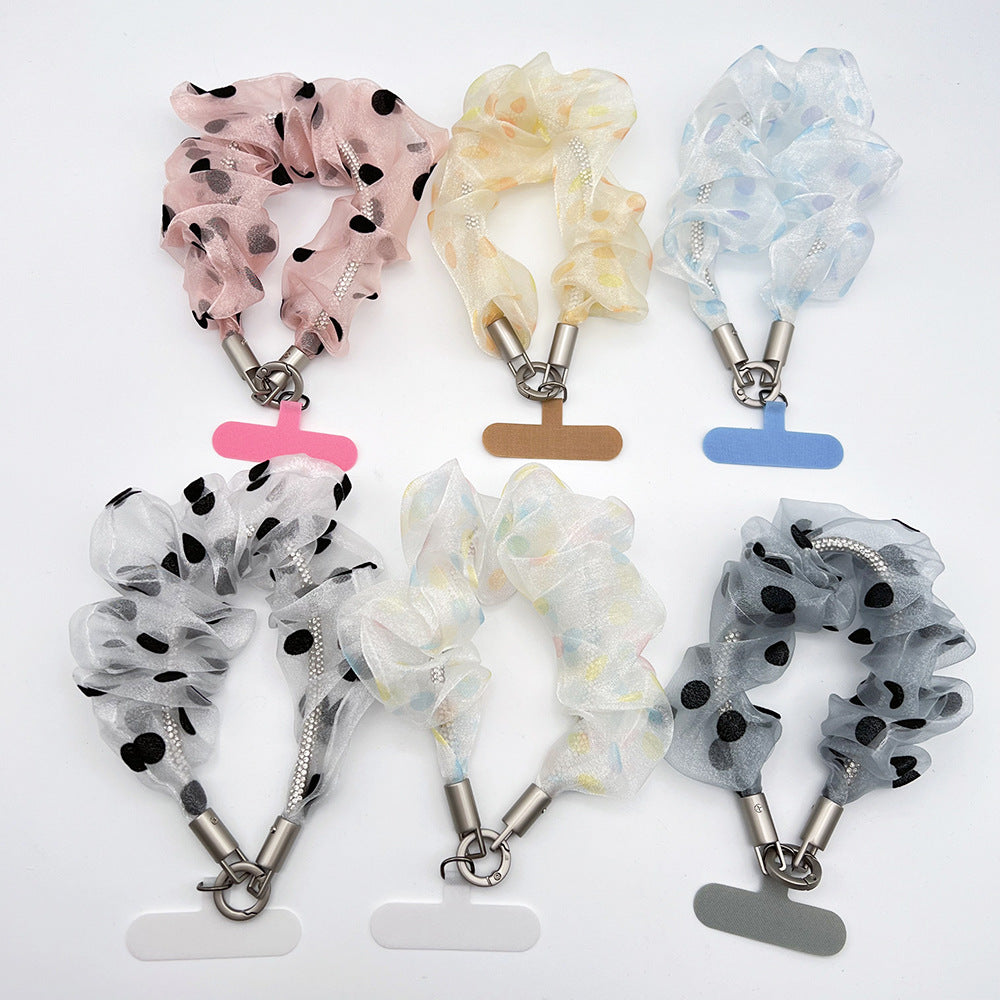 Polka Dots Tulle Wrist Phone Strap with Tether Tabs – Colon-shaped Wristlet & Hand Lanyard