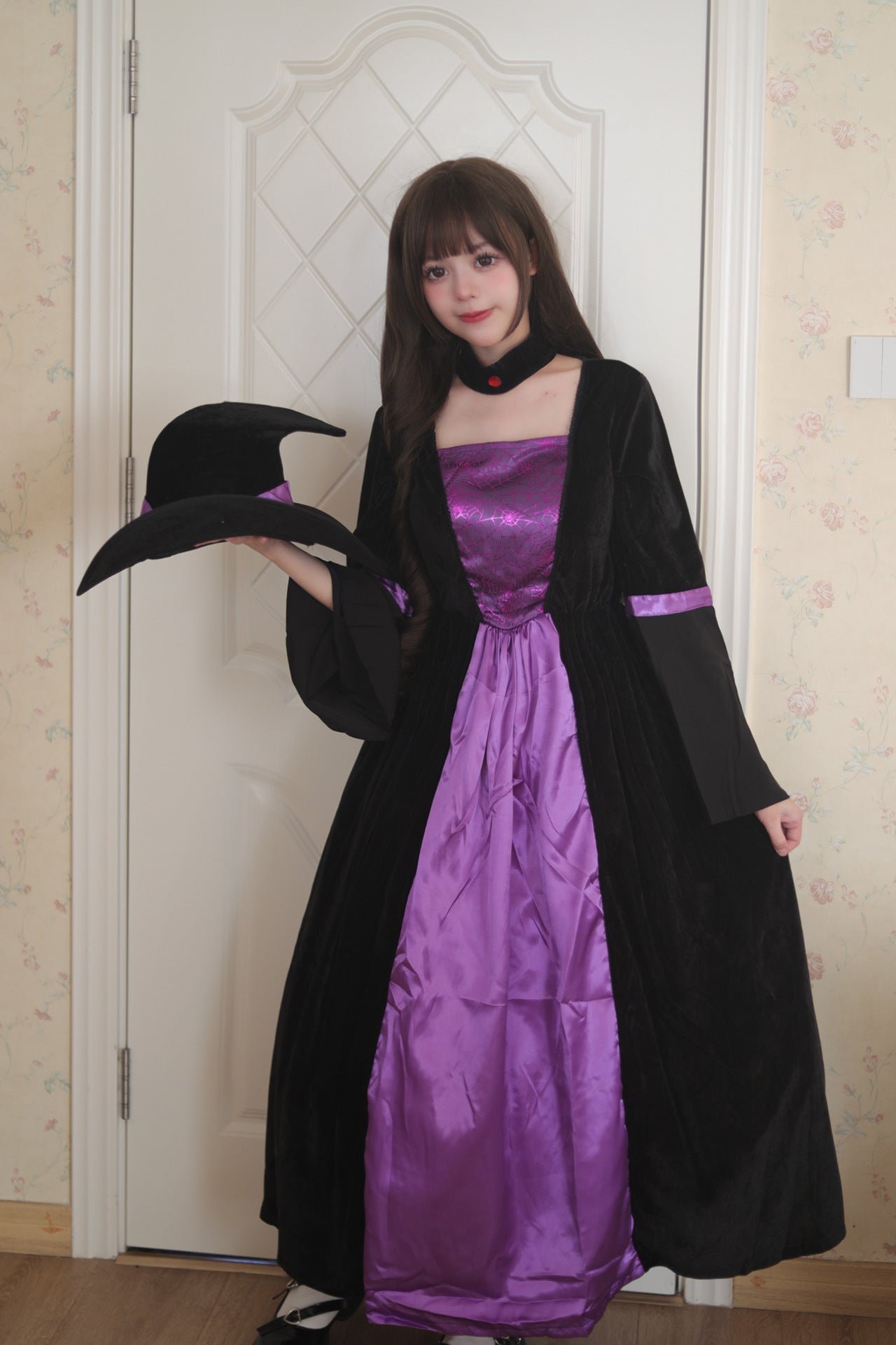 Women's Retro Witch Costume Long Dress Halloween Masquerade Cosplay Costumes