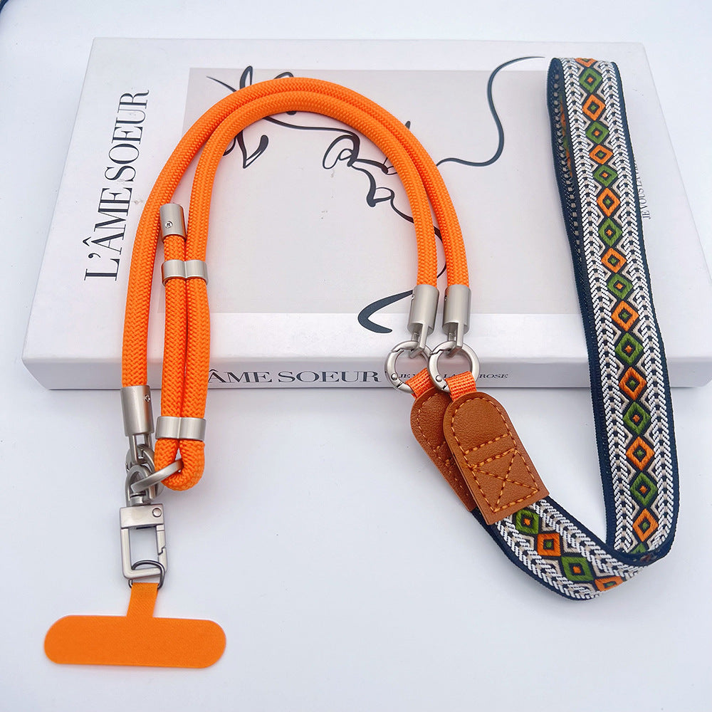 Trendy Patterns Woven Tape Crossbody Phone Strap with Tabs – Adjustable Wristlet & Hand Lanyard