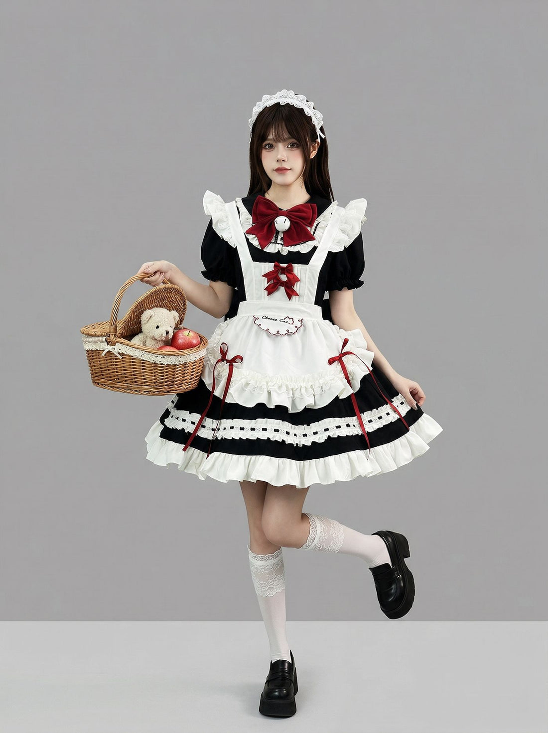 Large Black Bow Maid Outfit Streamer Cosplay Lolita Dress