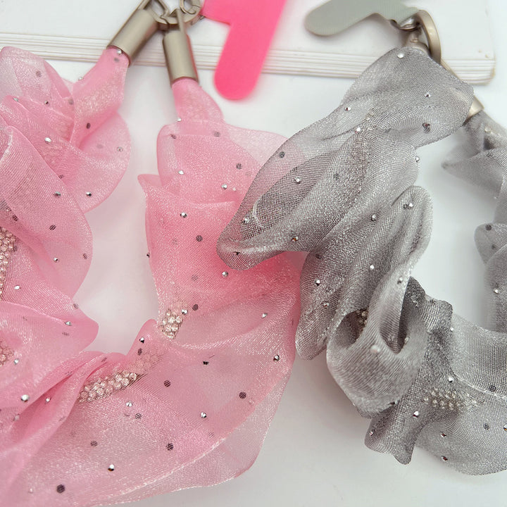 Rhinestones Tulle Wrist Phone Strap with Tether Tabs – Colon-shaped Wristlet & Hand Lanyard