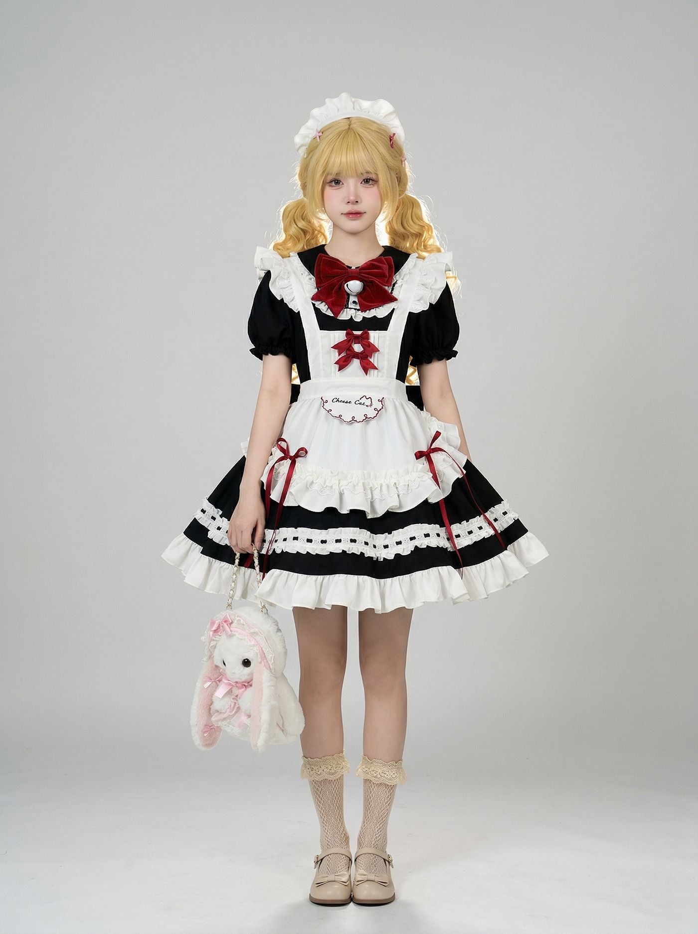 Large Black Bow Maid Outfit Streamer Cosplay Lolita Dress