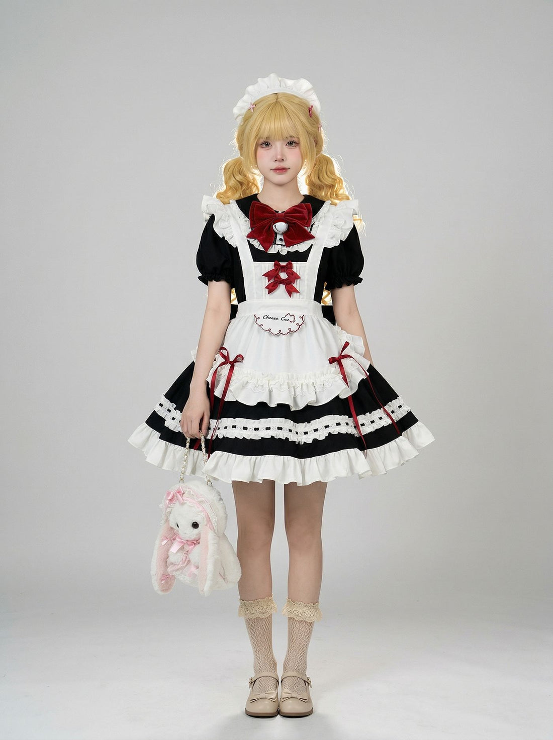 Large Black Bow Maid Outfit Streamer Cosplay Lolita Dress