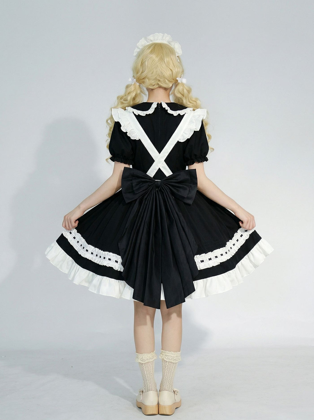 Large Black Bow Maid Outfit Streamer Cosplay Lolita Dress