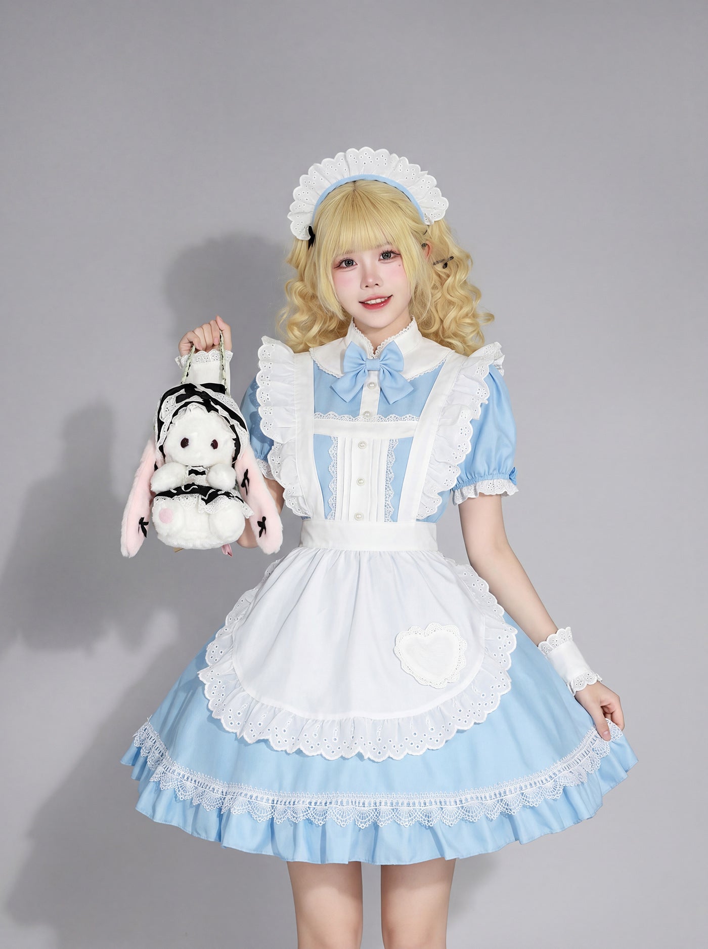 Blue White Alice Maid Outfit Lolita Streamer Cosplay Dress