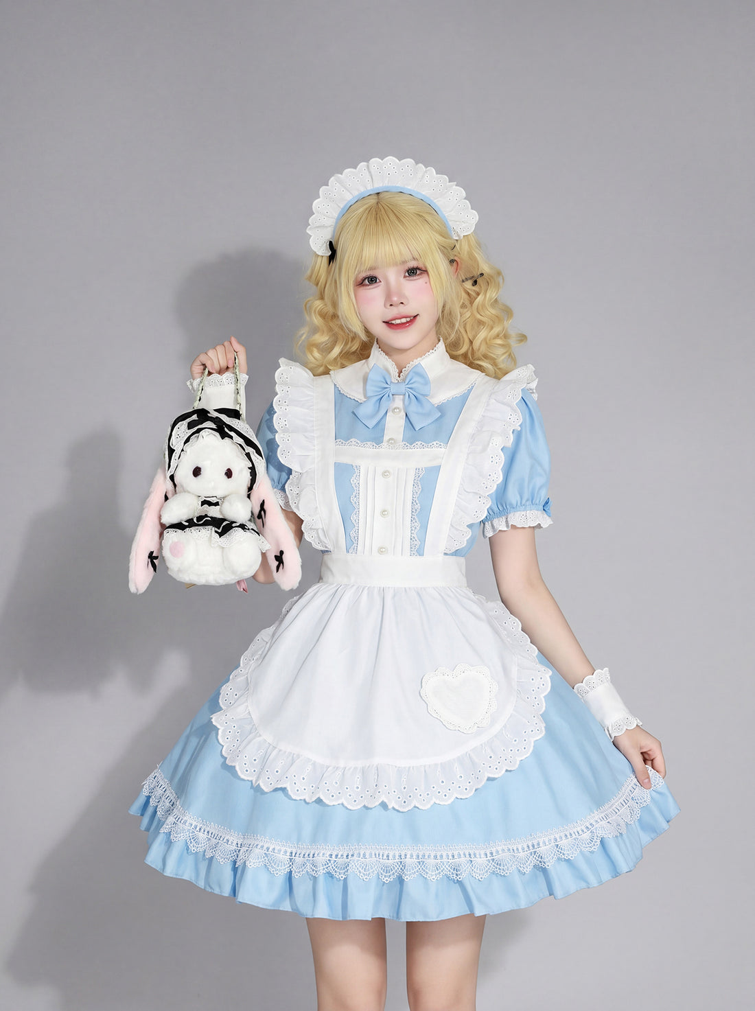 Blue White Alice Maid Outfit Lolita Streamer Cosplay Dress