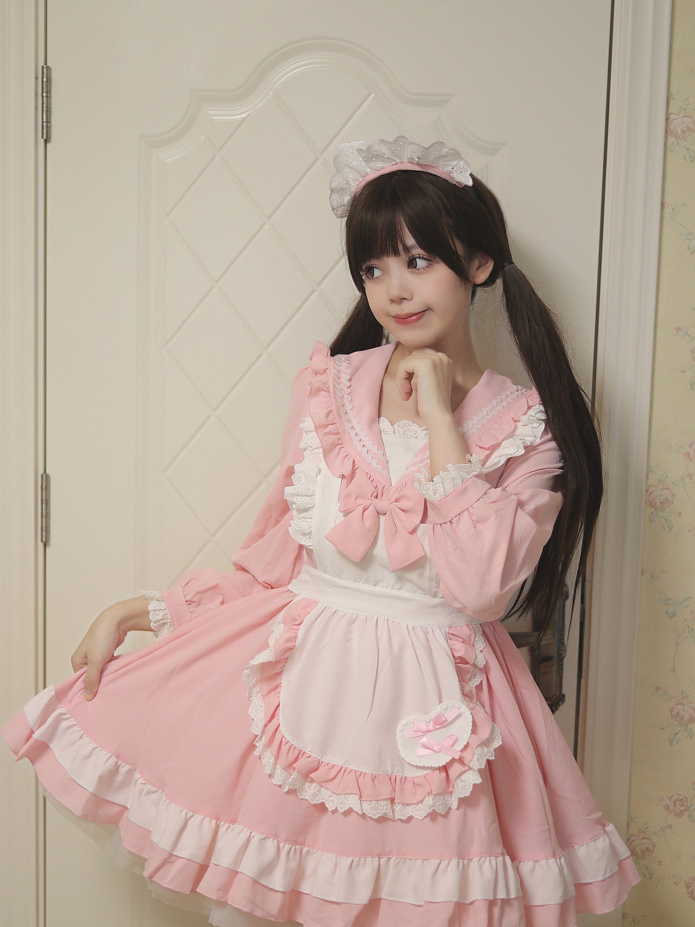 Sweet Japanese Preppy Sailor Collar Maid Outfit Lolita Dress