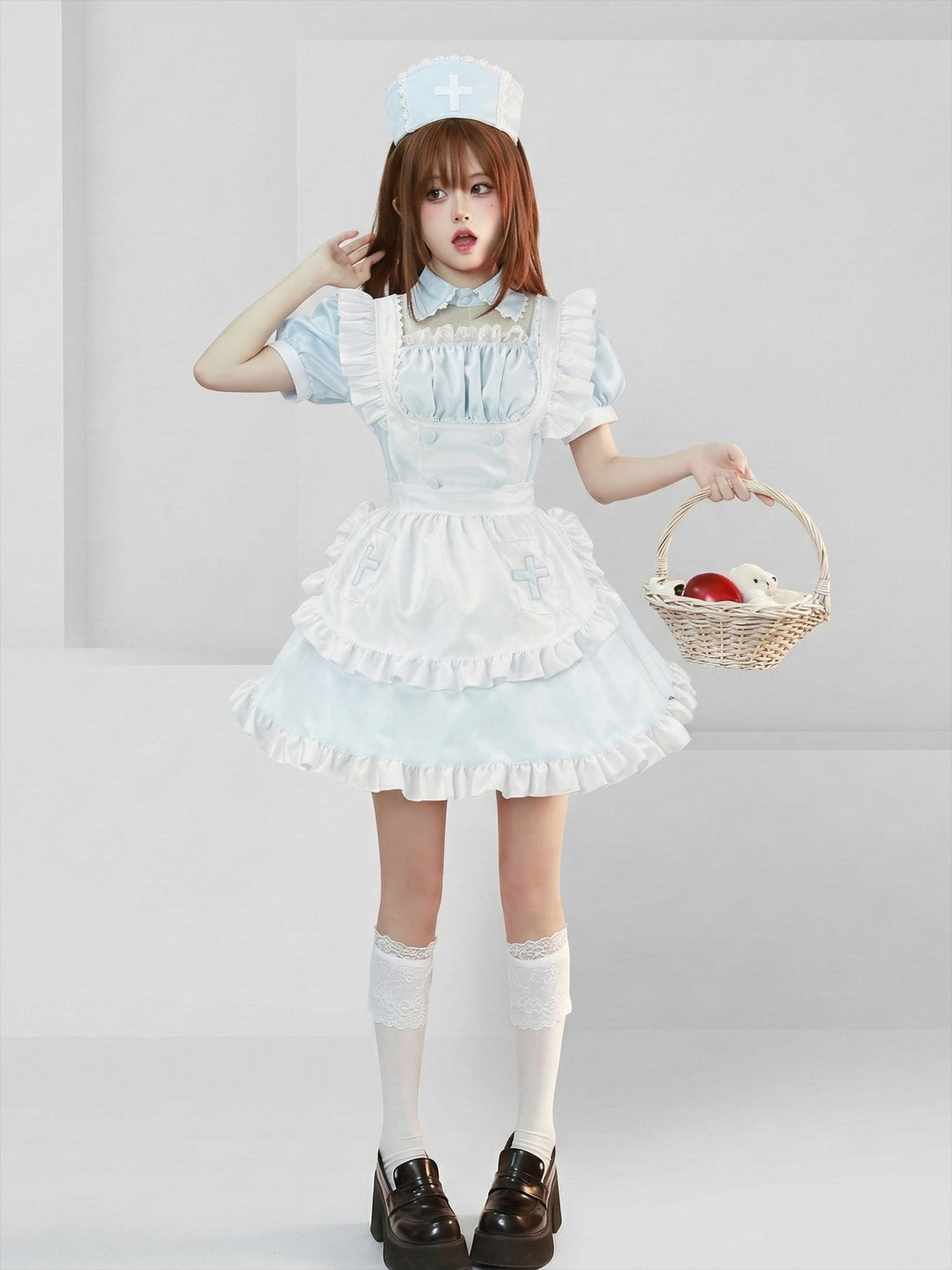 Light Color Angel Maid Outfit Cosplay Streamer Dress Costume