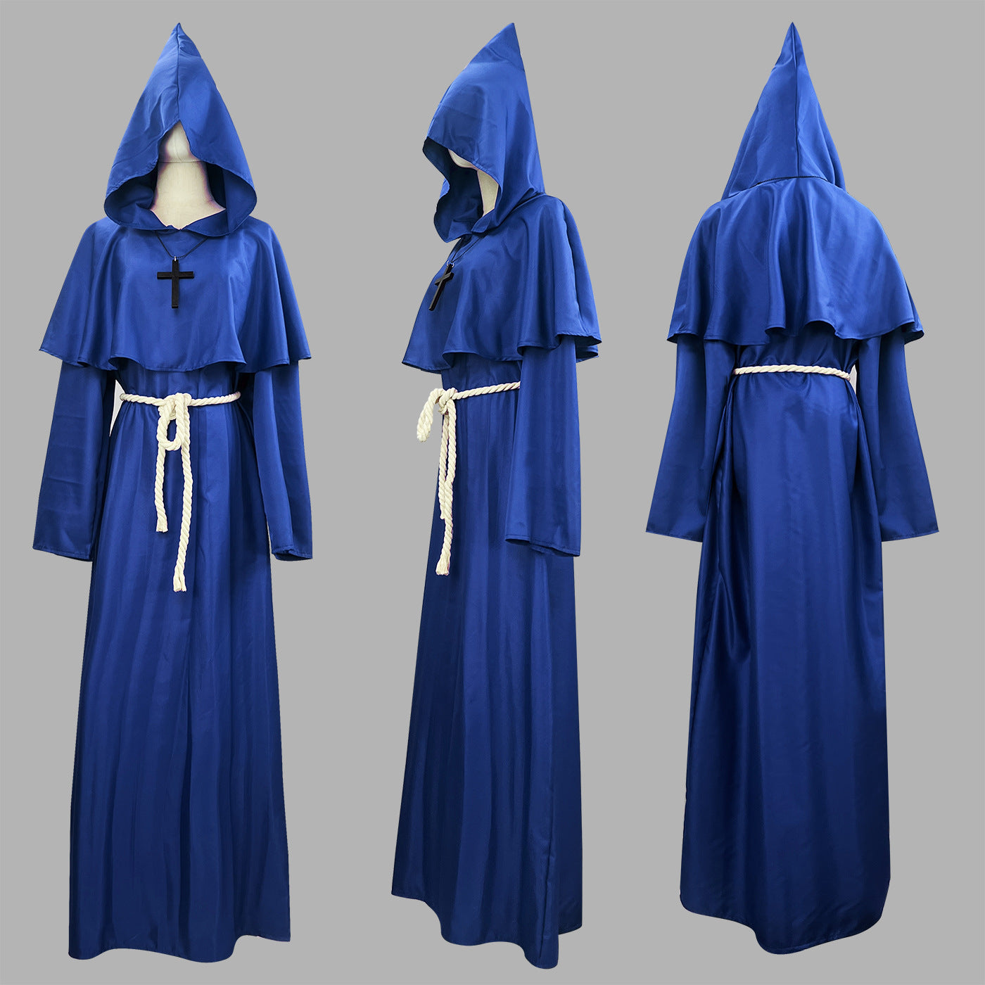 Medieval Priest Costume Men's Renaissance Monastic Robe Halloween Cosplay Cloak