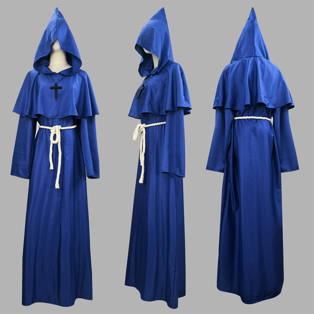 Medieval Priest Costume Men's Renaissance Monastic Robe Halloween Cosplay Cloak