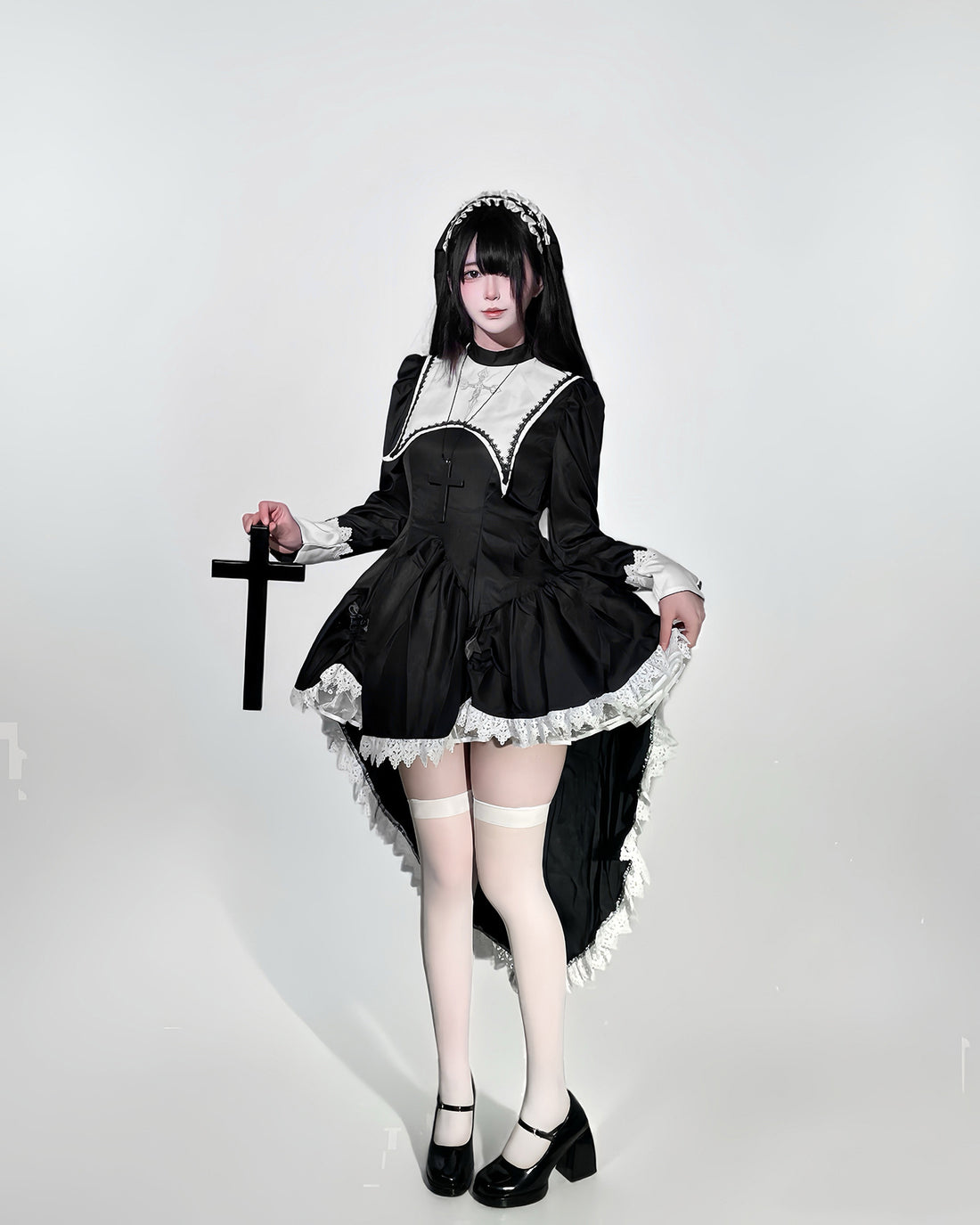 Dark Cross Halloween Back Train Dress Outfit Cosplay Costumes