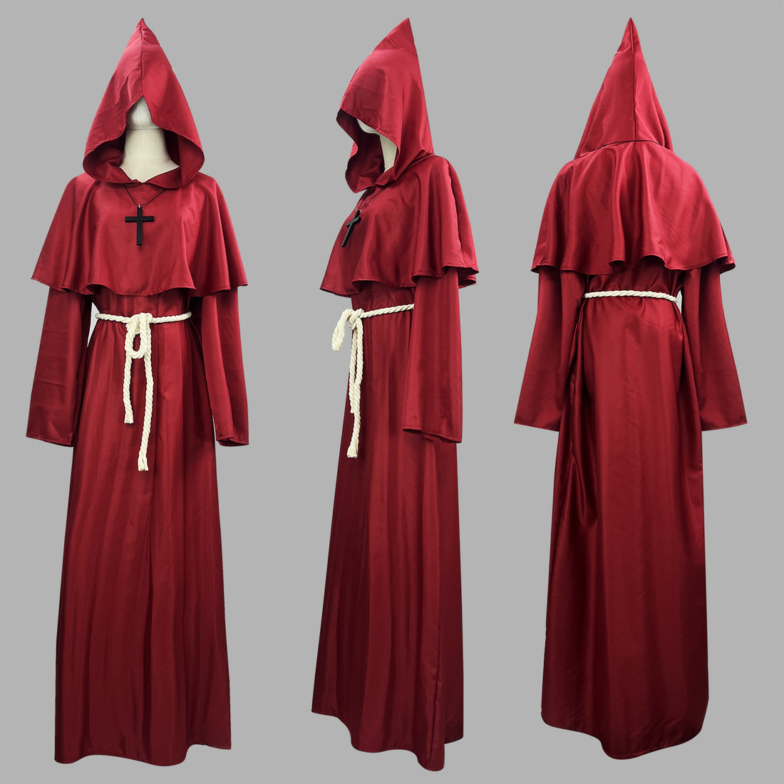 Medieval Priest Costume Men's Renaissance Monastic Robe Halloween Cosplay Cloak