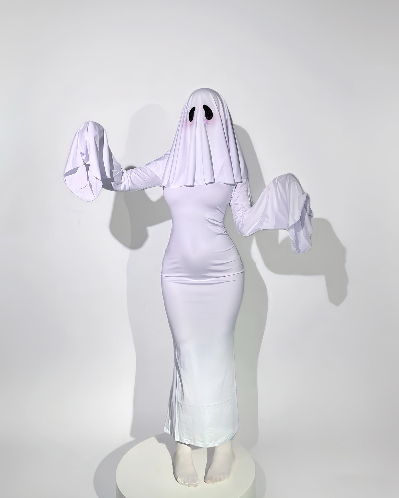 Cute Ghost Cosplay Costume for Women - Mrs. Kyoko Style Spooky White Dress with Face Mask