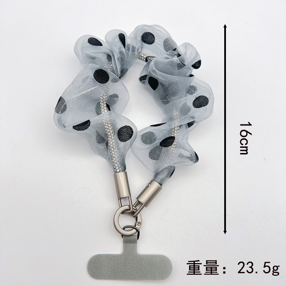Polka Dots Tulle Wrist Phone Strap with Tether Tabs – Colon-shaped Wristlet & Hand Lanyard