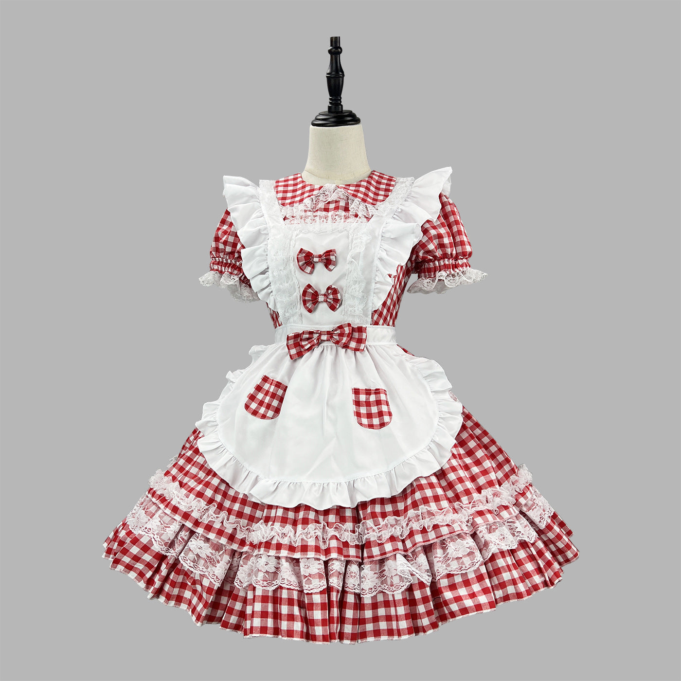 Pink Plaid Sweet Idol Maid Cosplay Outfit Lolita Dress