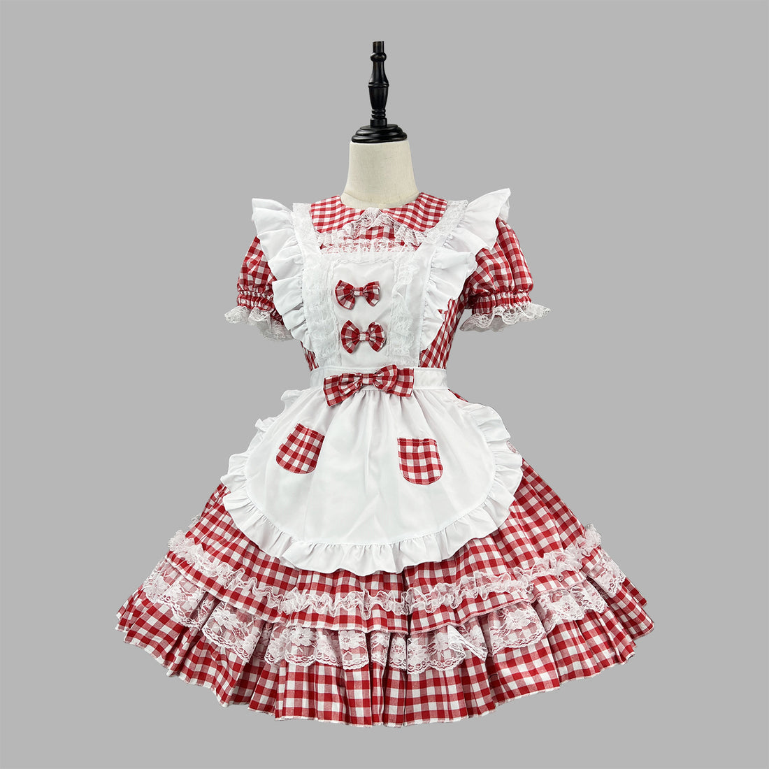 Pink Plaid Sweet Idol Maid Cosplay Outfit Lolita Dress