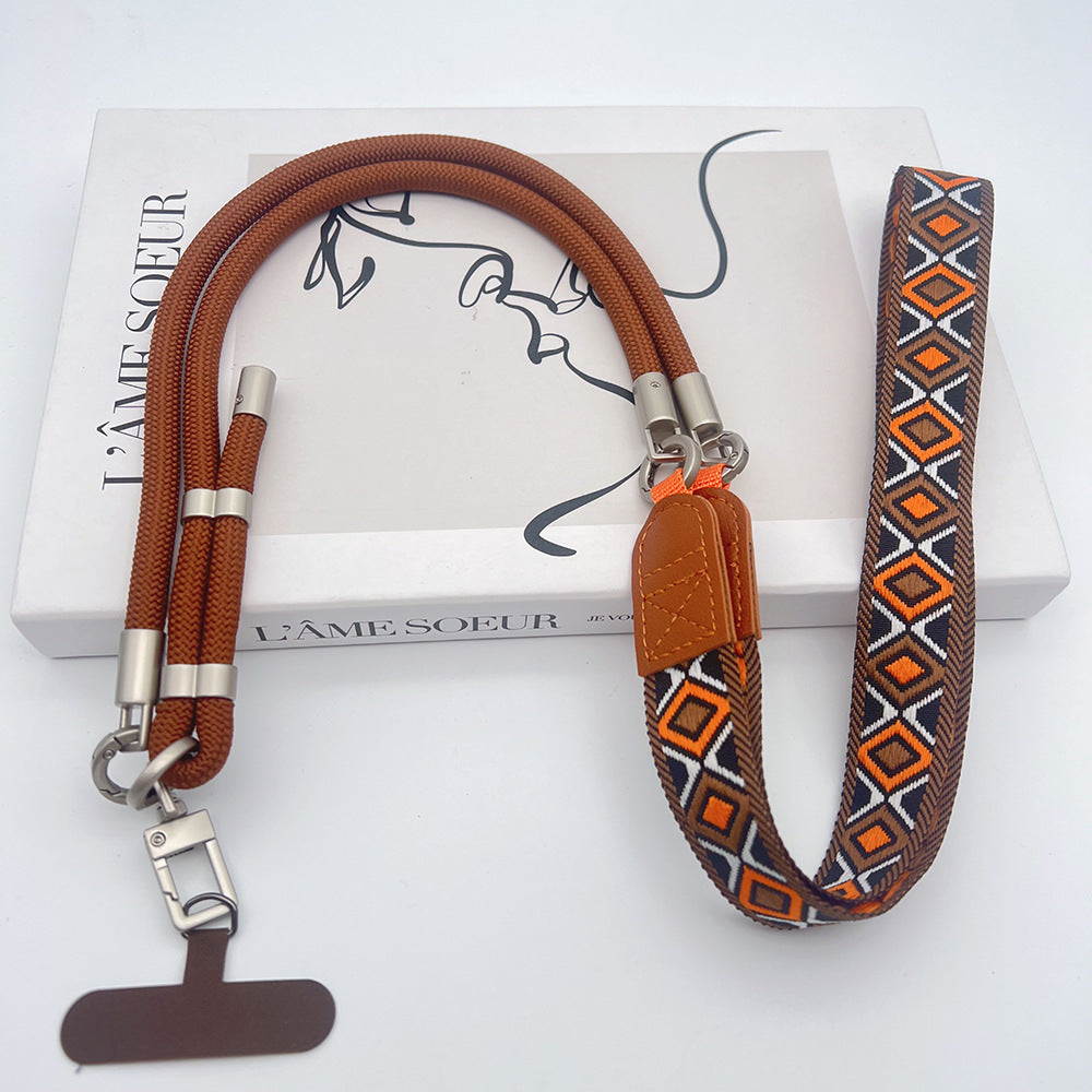 Trendy Patterns Woven Tape Crossbody Phone Strap with Tabs – Adjustable Wristlet & Hand Lanyard