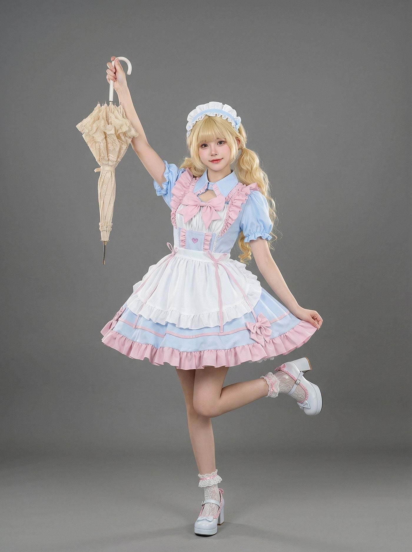 Enchanting Pink Lolita Maid Outfit Streamers Cosplay Dress