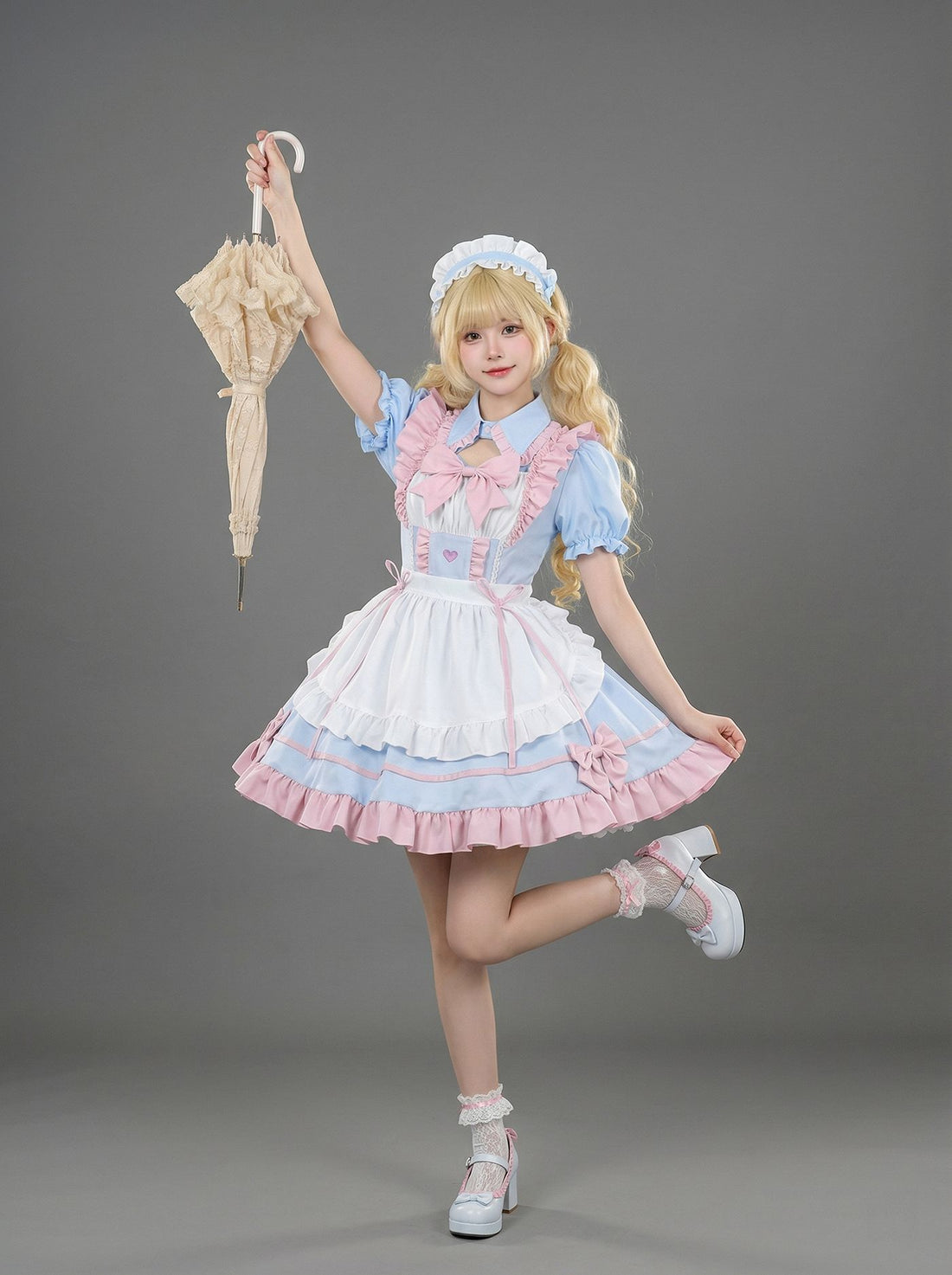 Enchanting Pink Lolita Maid Outfit Streamers Cosplay Dress