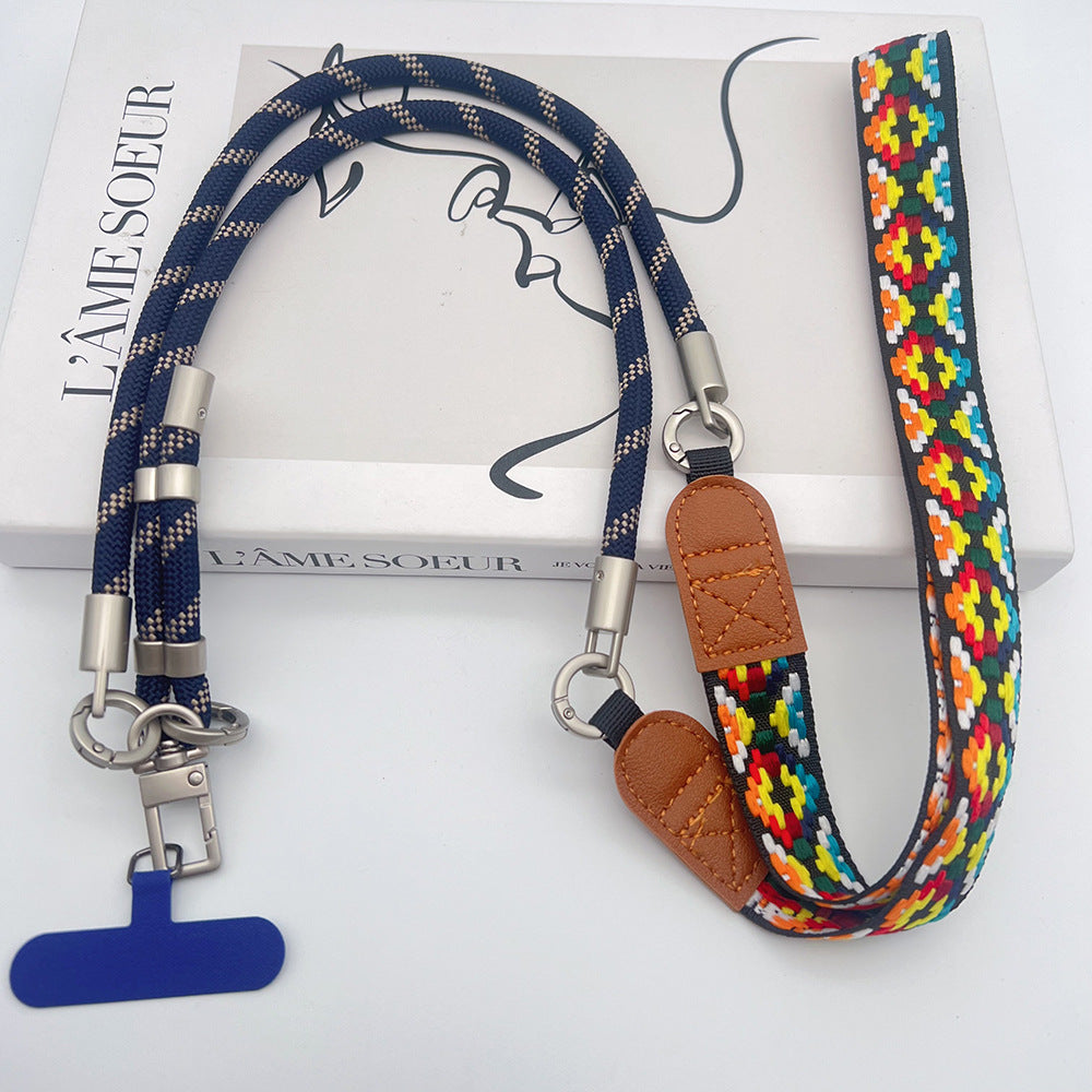 Trendy Patterns Woven Tape Crossbody Phone Strap with Tabs – Adjustable Wristlet & Hand Lanyard