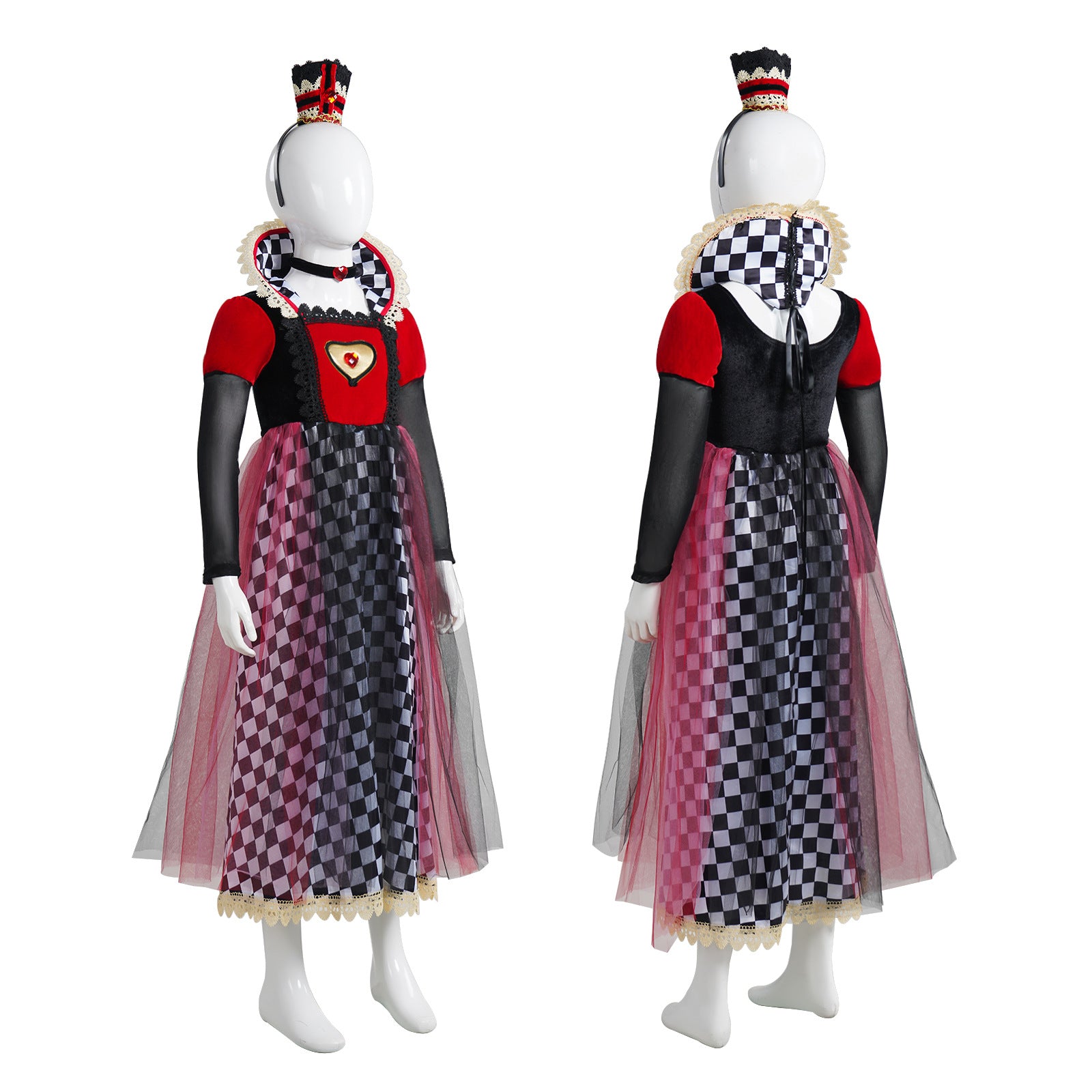 Queen of Hearts Kids Costume - Alice Style Evil Red Queen Halloween Cosplay Dress