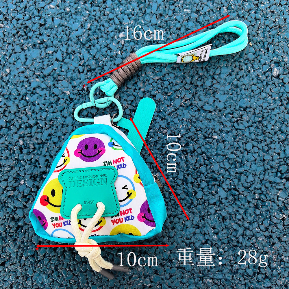 Smile Mini Coin Purse Triangle Headphone Bag with Handmade Phone Wrist Strap Phone Charm Accessory