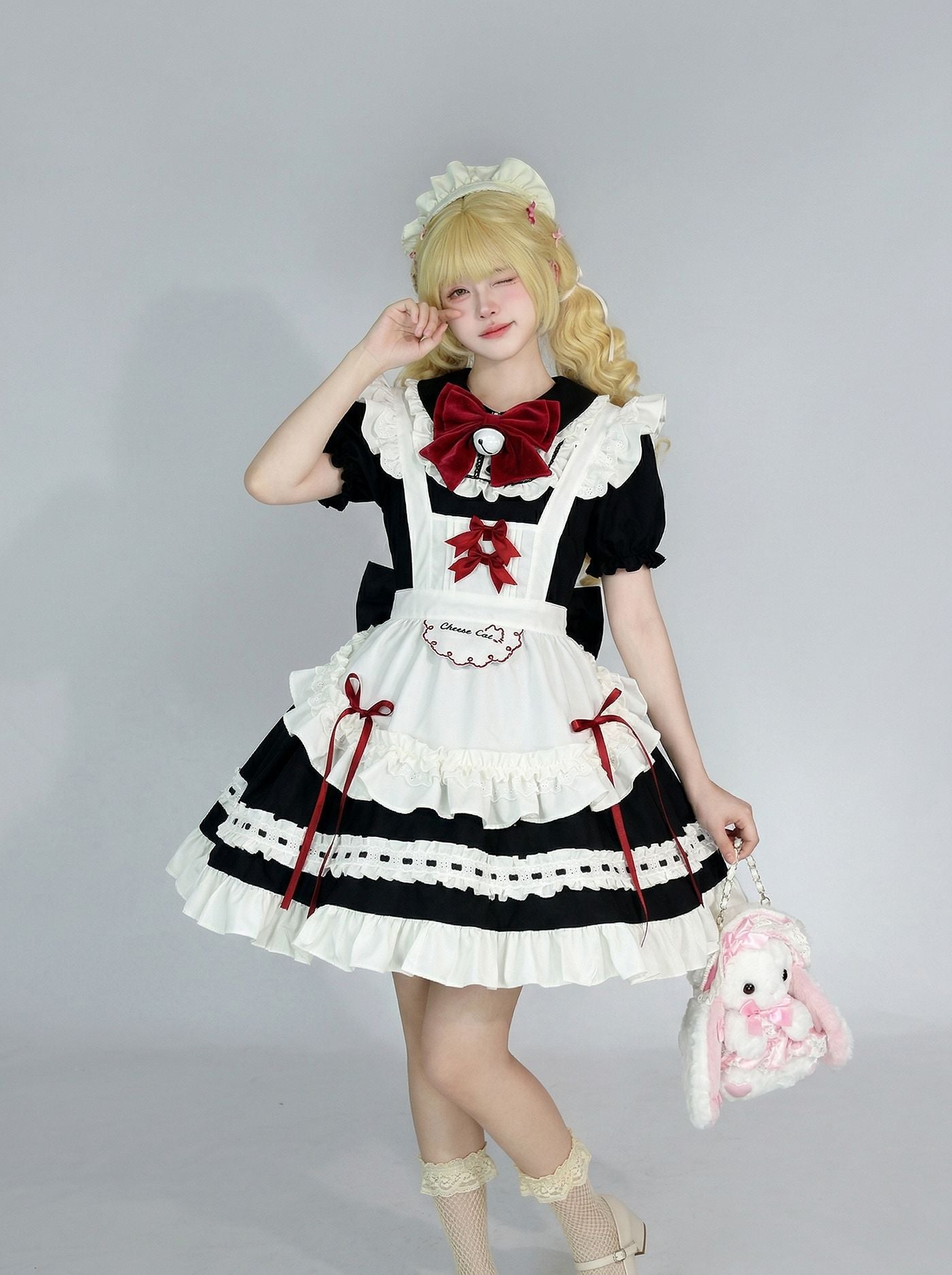 Large Black Bow Maid Outfit Streamer Cosplay Lolita Dress