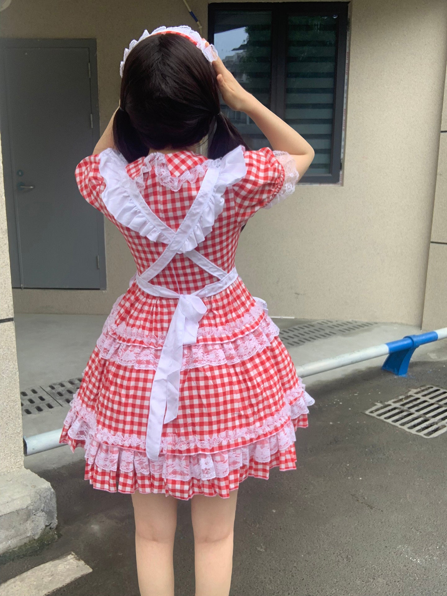 Pink Plaid Sweet Idol Maid Cosplay Outfit Lolita Dress