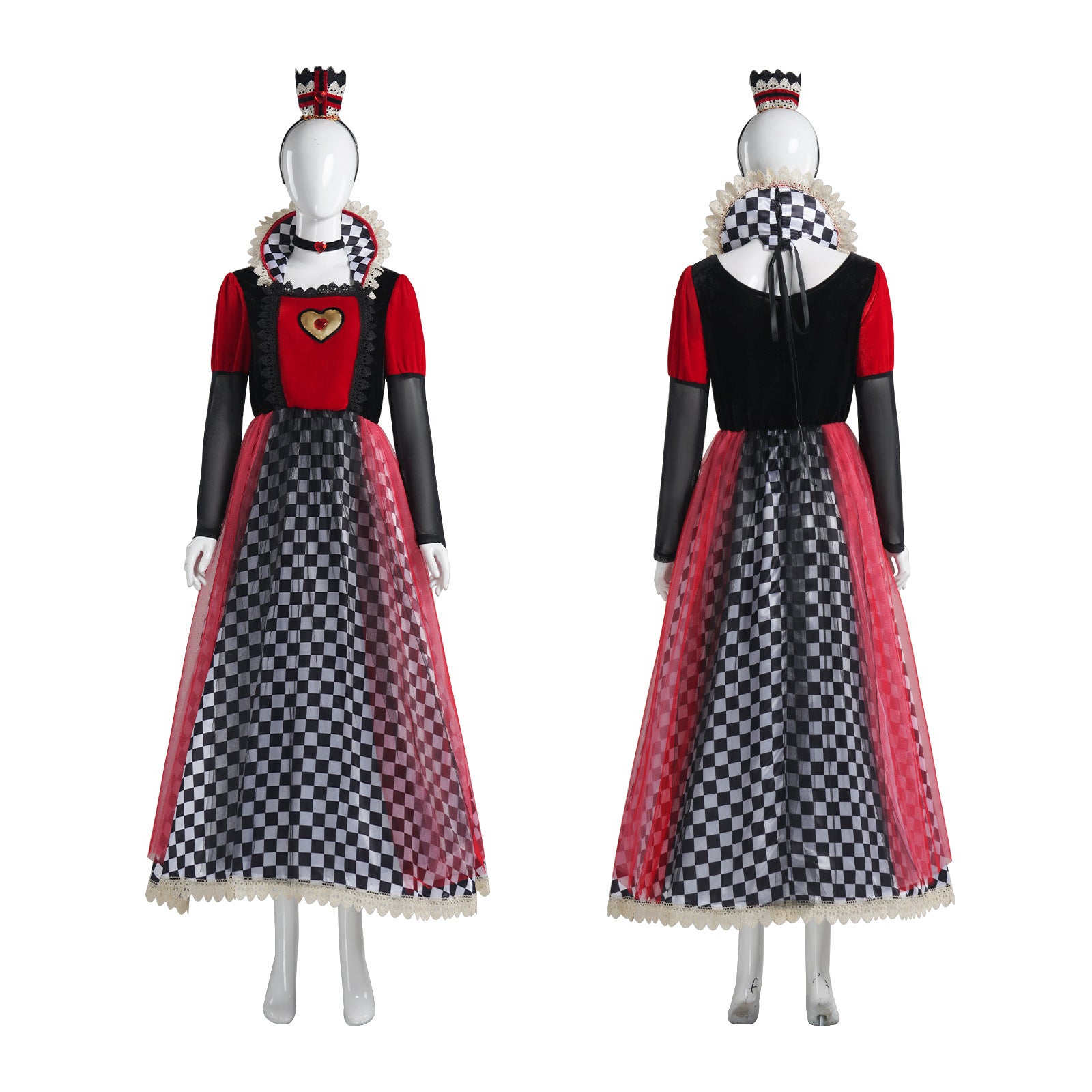 Women's Queen of Hearts Costume - Alice Style Evil Red Queen Halloween Cosplay Dress