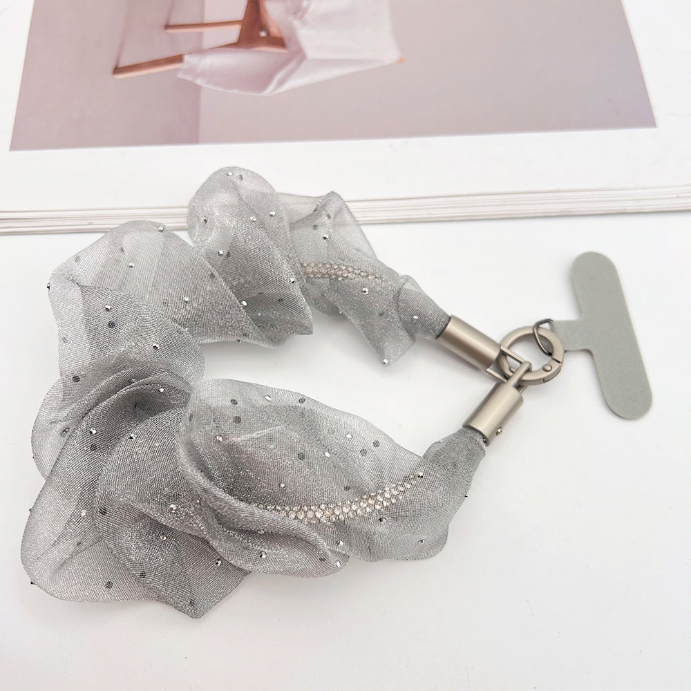 Rhinestones Tulle Wrist Phone Strap with Tether Tabs – Colon-shaped Wristlet & Hand Lanyard