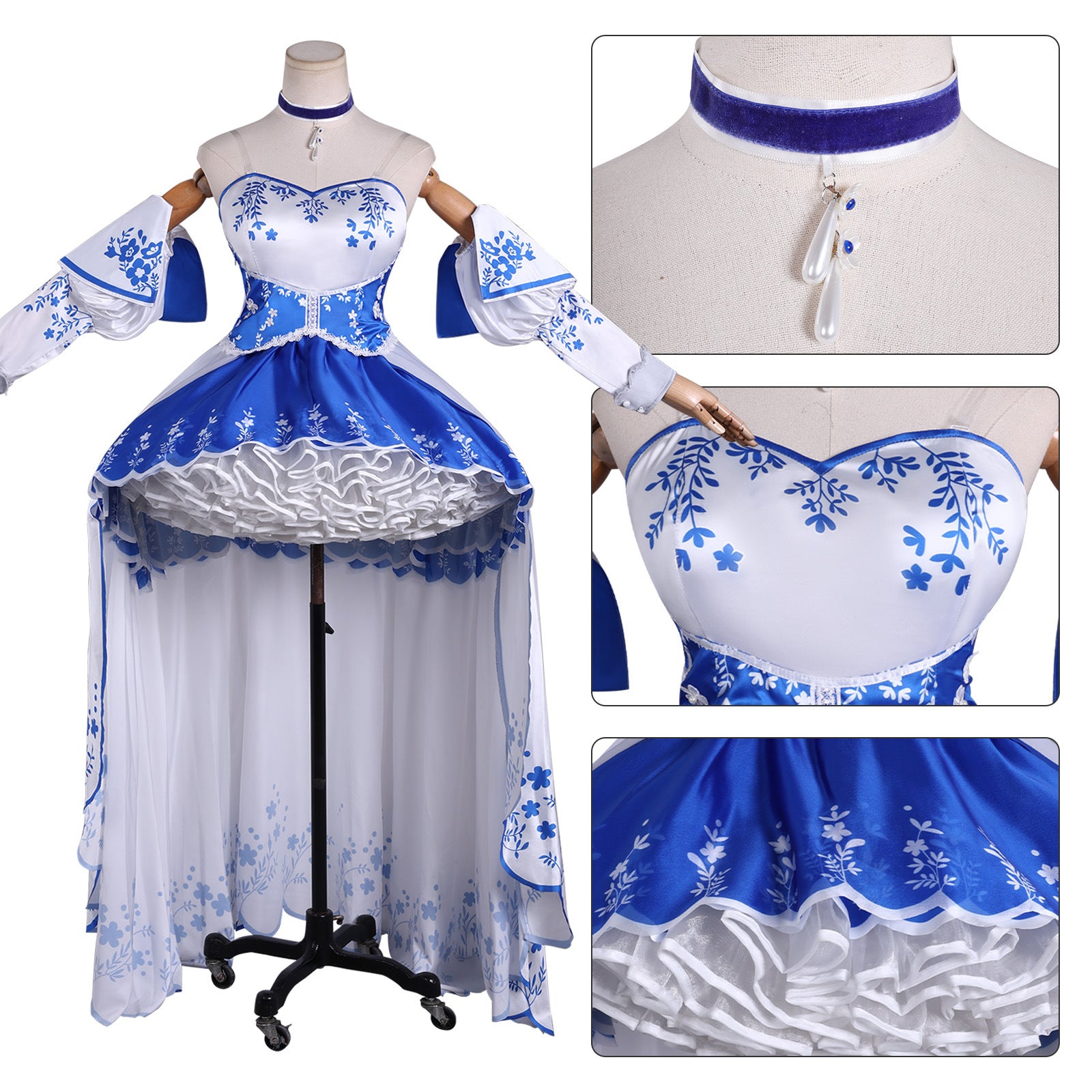 Identity V Perfumer Vera Nair Blue Floral Dress Cosplay Costumes